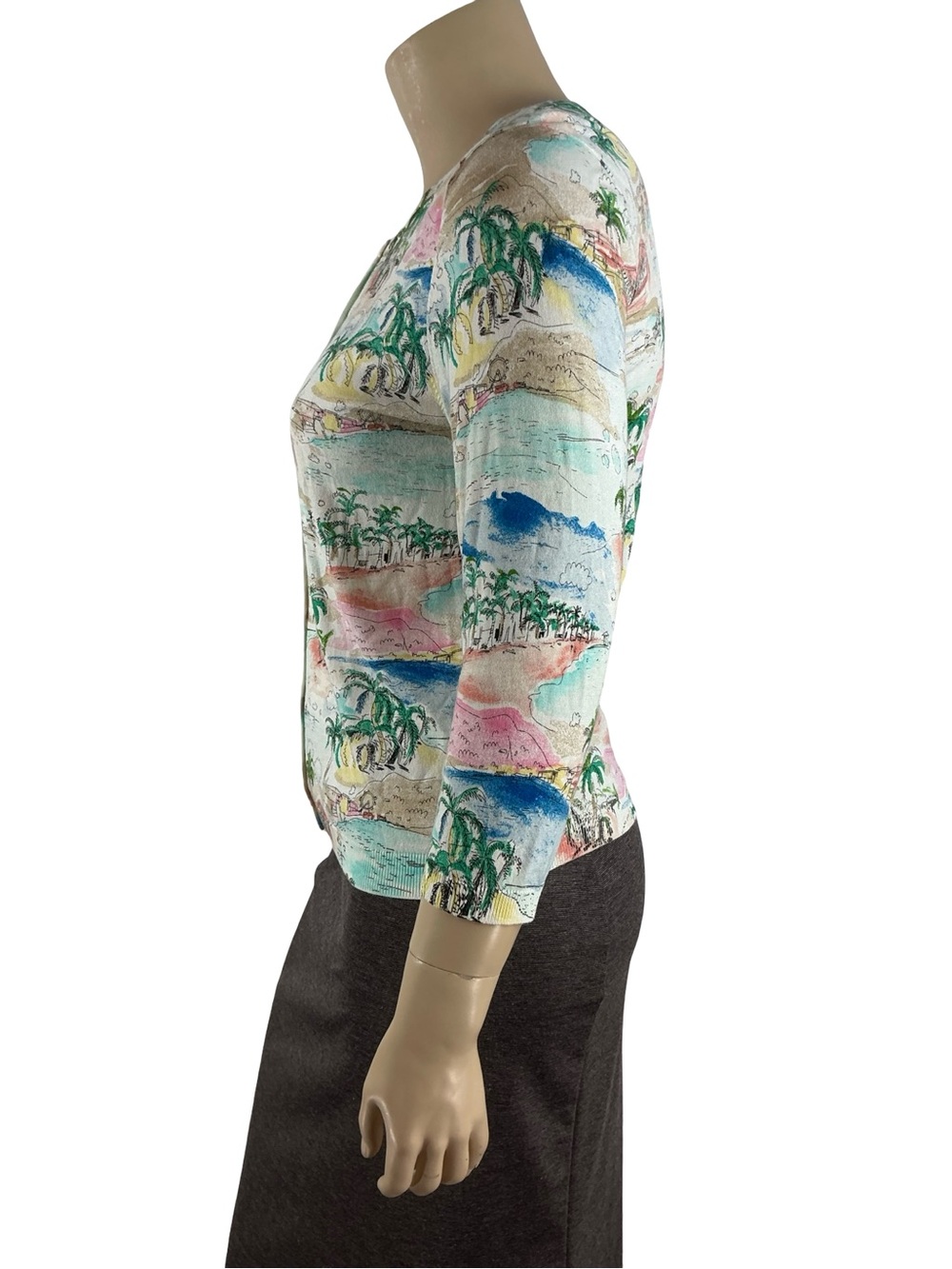 Talbots Tropical Beach Island Cardigan Resort Vacation Size L Cotton Blend - Picture 4 of 7